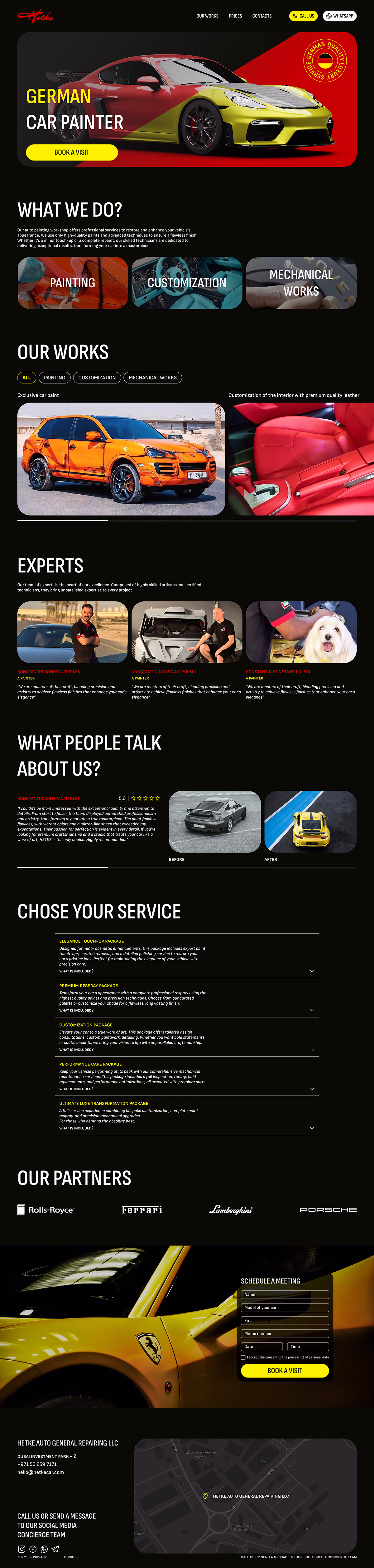 Hetke auto-shop landing — the designer mockup, full page